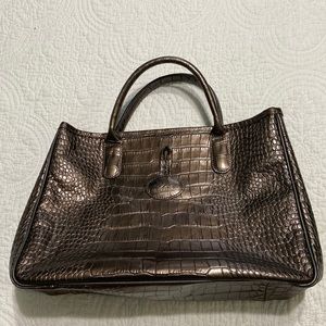 Longchamp croc-embossed brown genuine leather purse